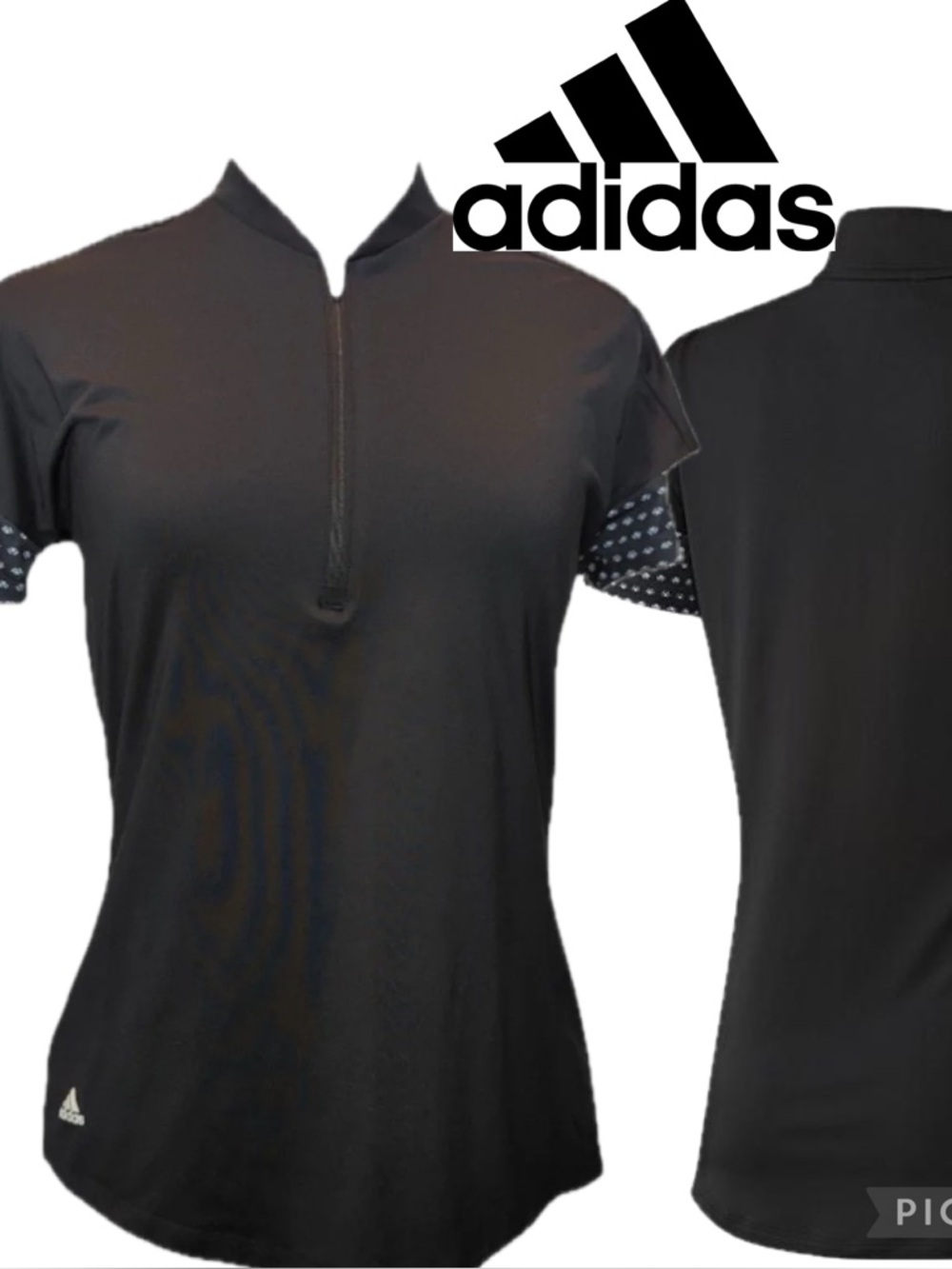 Adidas Ultimate 365 Printed Black Quarter-Zip Short Sleeve Golf Shirt‎ Size L